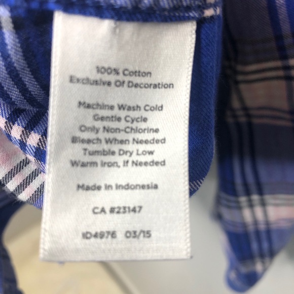 Talbots 100% cotton plaid button down blue/pink - Picture 4 of 4